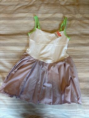 FP Movement by Free People White Tank Dress with Purple Skirt and Lime Trim